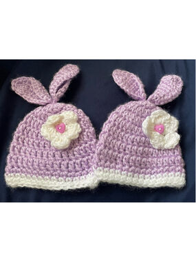 Twin girl Preemie Easter Bunny Ears Hats Crochet Purple